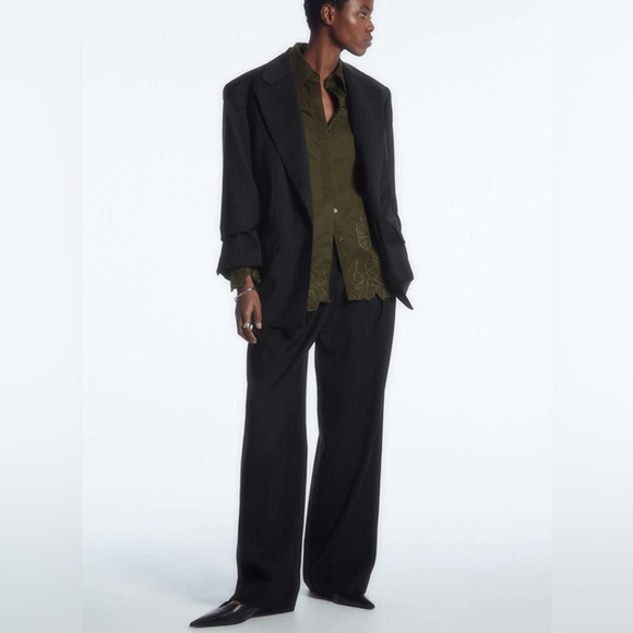 COS Oversized Dark Green/Moss Embroided Shirt NWT Sz 14 - Picture 3 of 5